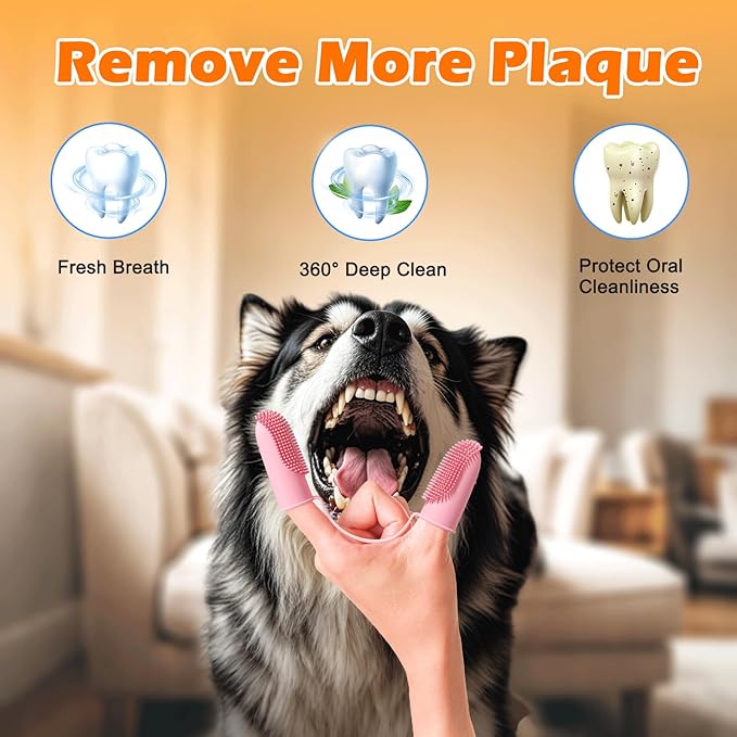 Dog Toothbrush, Dogs Tooth Brushing Kit, Cat Tooth Brush for Small to Large Dogs & Puppies, 2Pack Double Finger Toothbrush for Dog Teeth 360 Cleaning & Dental Care-PurrikoPets
