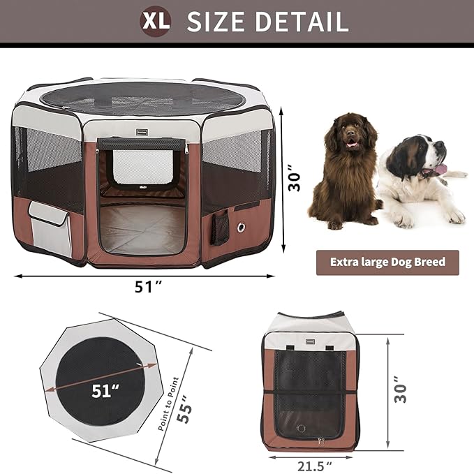 DONORO Dog Playpen 55" Portable Pet Play Pens for Medium Large Dogs, Foldable Exercise Kennel Tent Crate Indoor/Outdoor Travel Camping, Removable Top/Bottom (55"x55"x30"), 8-PurrikoPets