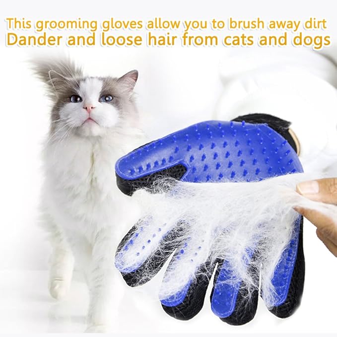 1 Pair Pet Grooming Glove,Gentle Deshedding Brush Glove Hair Remover Brush for Dogs,Cats & Horses with Long & Short Fur-PurrikoPets
