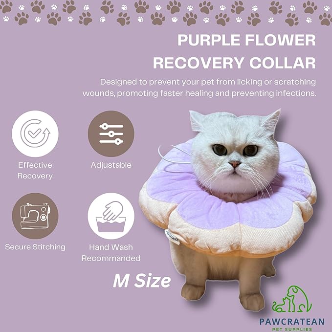 Adjustable Comfy Flower Style Elizabeth Collar for Cats Puppies Soft Recovery Cone Pet Protective Neck Collar (Purple, Small)-PurrikoPets