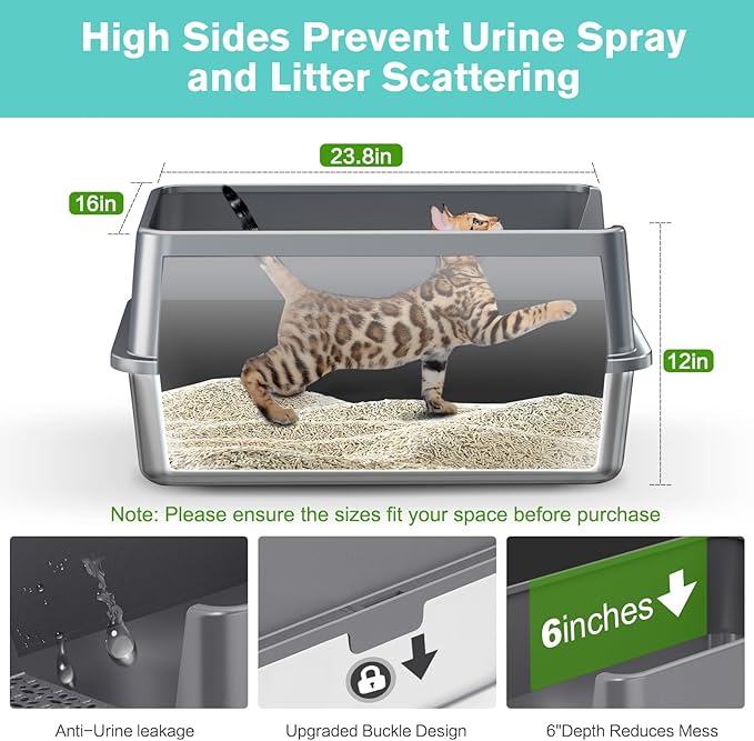 2PACK Stainless Steel Cat Litter Box with High Sides Lid, Extra Large XL Litter Box for Big Cats, Metal Kitty Litter Boxes with Anti-Leakage Enclosure,Non-Stick,Odorless,Scoop Included-PurrikoPets