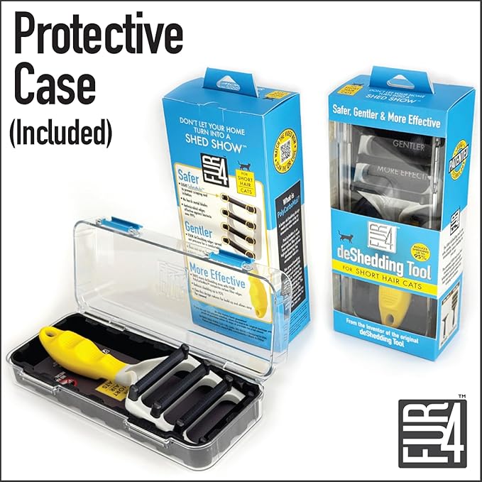 FUR4 deShedding Tool for Short Hair Cats - Innovative Cat Grooming Brush with 4 Composite Carbon Fiber Edges for Effective Fur Removal - Cat Hair Deshedder Brush for a Comfortable Grooming Experience-PurrikoPets