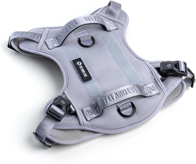 2025 New Edition, Fei & Eve MagEase Dog Harness - 3-Second Magnetic Buckles | 3-Point No-Pull Control | Heavy-Duty 900D Nylon | Dual Safety Handles | Breathable Mesh | Adjustable Fit | Medium, Gray-PurrikoPets
