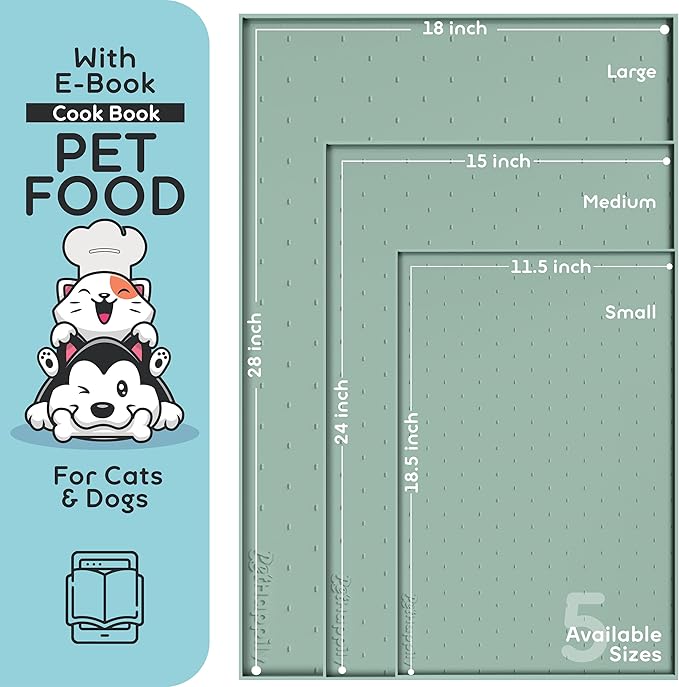 Dog Food Mat - 28x18 Raised Edges Dogs Mat for Food and Water Prevent Spill, Waterproof Cat Food Mats Protect Floors, Easy Clean Dog Bowl Mats for Food and Water, Silicone Pet Feeding Placemats-PurrikoPets