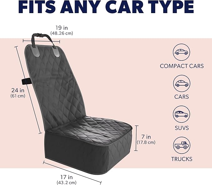 Active Pets Dog Car Seat Cover, Waterproof Front Seat Protector for SUV Truck Sedan, Pet Safety Travel Comfort System with Universal Fit, Black-PurrikoPets