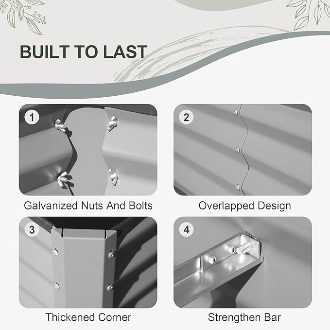 Domi Galvanized Raised Garden Bed, 8x4x1Ft Thickening Metal Planter Box for Vegetables Bottomless for Backyard Outdoor, 1" Deep w/ 228 Gallon Capacity - Silvery-PurrikoPets