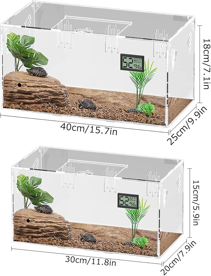 Acrylic Tarantula Enclosure, Reptile Terrarium Breeding Tank w/Temperature Hygrometer,Habitat Reptiles Feeding Box Isopod Terrarium Cage for Insect Lizard Home Office (Reptile-Tank-S(No Tray))-PurrikoPets