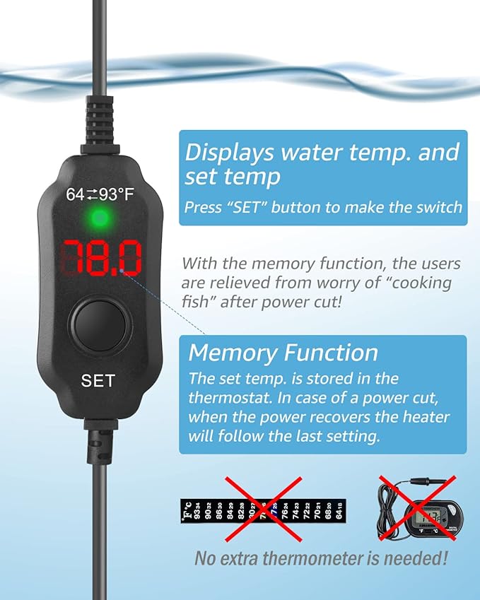 25W Adjustable Aquarium Heater Super Short Submersible Fish Tank Heater Fish Heater with LED Digital Display Thermostat, for Tanks 3-5 Gallons-PurrikoPets