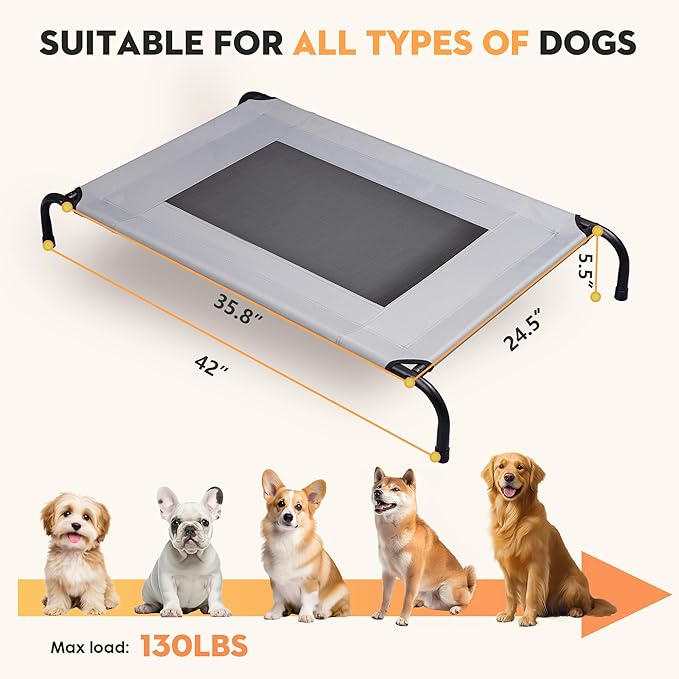 Elevated Dog Bed Raised Dog Bed Outdoor for Large Medium Size Dogs Place Bed Easy Clean Breathable, Comfortable,Rugged Durable Raised Pet Bed Up to 130 lbs,42in-PurrikoPets