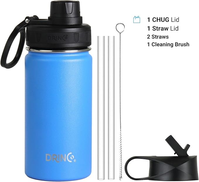 DRINCO Stainless Steel Water Bottle Spout Lid Vacuum Insulated Double Wall Water Bottle Wide Mouth (40oz 32oz 22oz 18oz 14oz) Leak Proof Keeps Cold or Hot (14 oz, 14oz Royal Blue)-PurrikoPets