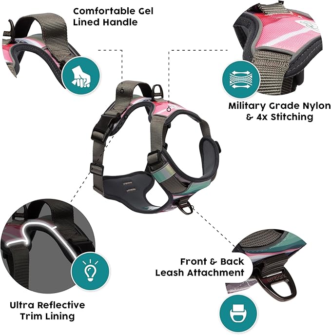 Embark Adventure Dog Harness, Reflective Trim No Pull Harness for Medium Sized Dog - Military Grade Nylon, Front Clip with Gel Lined Handle. Soft & Padded Puppy-PurrikoPets