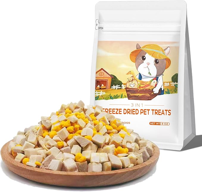 Freeze Dried Cat & Dog Treats – 8OZ Freeze Dried Chicken+Duck+Egg Yolk 3 in 1 Meat Snacks - High Protein, Bite-Sized, Training Treats Snacks (8 OZ)-PurrikoPets