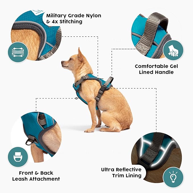 Embark Adventure Dog Harness, No-Pull Reflective Trim Dog Harness for Small, Medium & Large Dogs - Military Grade Nylon, 2 Leash Clips & Gel Lined Handle. Soft & Padded Puppy Dog Vest for Any Breed-PurrikoPets