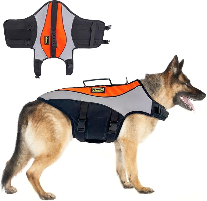 Dog Life Jackets for Large Breeds – Reflective Dog Life Vests for Swimming and Boating, Buoyancy Aid with Rescue Handle, Adjustable Swim Safety Vest (XL, Orange)-PurrikoPets