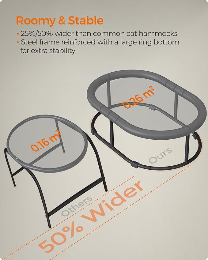 Feandrea Pet Bed, Cat Hammock, Elevated Cat Bed for Multiple Cats, with Removable Washable Mesh, for Pets up to 28 lb, Oval, Gray UPCB002G01-PurrikoPets