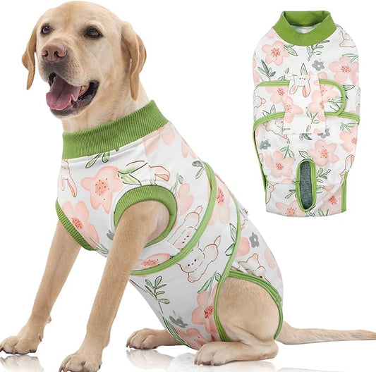 FUAMEY Dog Recovery Suit Male,Dogs Surgery Neuter Suits Puppy Spay Shirts for Female Protect Dog's Skin Anti Licking Abdominal Wounds Doggie Onesie Pet Bodysuit Alternative to Cone Rabbit Flower XXL-PurrikoPets