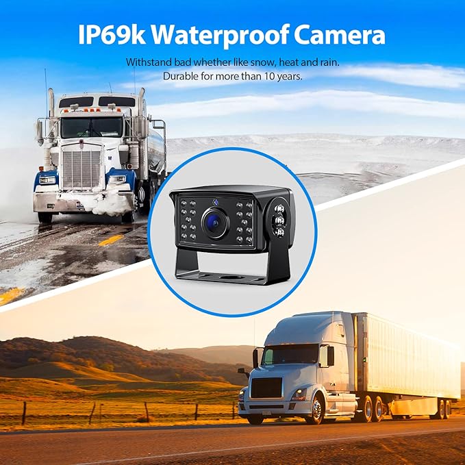 10" HD Backup Camera System Kit, Loop Recording Large Monitor with Wired Rear View Camera, IR Night Vision Waterproof Camera with Safe Parking Lines for Bus, Semi-Truck, Trailer, RV, BY104A-PurrikoPets