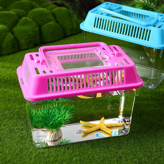 4pcs Portable Handheld Fish Tank Lightweight Aquarium for Turtle Goldfish and Hamster Transparent Container with Creative Design for Easy Feeding and Cleaning-PurrikoPets