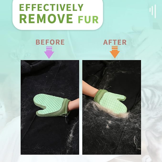 2 in 1 Pet Fur Glove & Cat Hair Remover Glove, Dog Grooming Glove Brush for Shedding, Massage, Efficient Pet Hair Remover Mitt for Couch, Carpet [Green/Single]-PurrikoPets