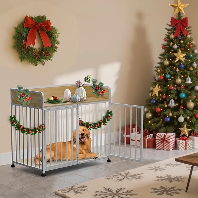 42inch Dog Crate Furniture, Medium Dog Kennel Indoor, Decorative Pet House End Table, Wooden Cage Kennel Indoor, Heavy Duty Dogs Crate Furniture for Large and Medium-PurrikoPets