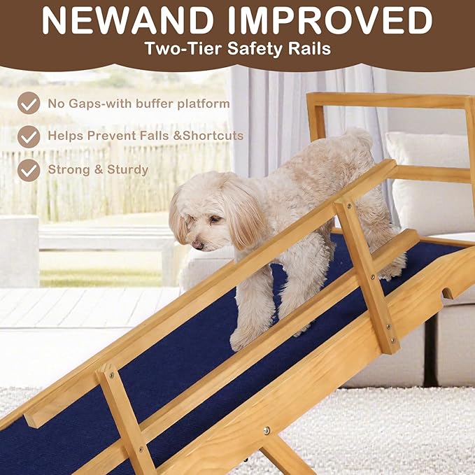 Dog Ramp for Beds, Cars, Couches, Dog Steps Anti-Slip Surface, Dogs Ramps for Old Small Pet,High Traction with Platform, 7 Adjustable Heights 16" to 27" Up, Portable Stairs Design for Dogs, 45.3" Long-PurrikoPets