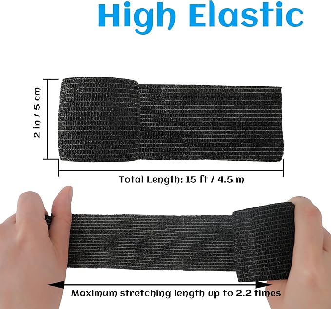 24 Rolls Black Elastic Self Adhesive Bandage Wrap, Breathable Flexible Fabric Non Woven Cohesive Bandage, Ankle Sprains Swelling Medical First Aid Sports Athletic Tape, Dogs Pet Vet Wrap 2 in-PurrikoPets