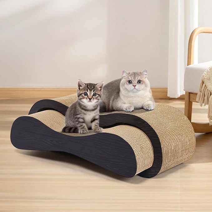 2 in 1 Cat Scratcher Cardboard Lounge Bed, Cat Scratching Post, Durable Board Pads Prevents Furniture Damage,Large,Brown-PurrikoPets