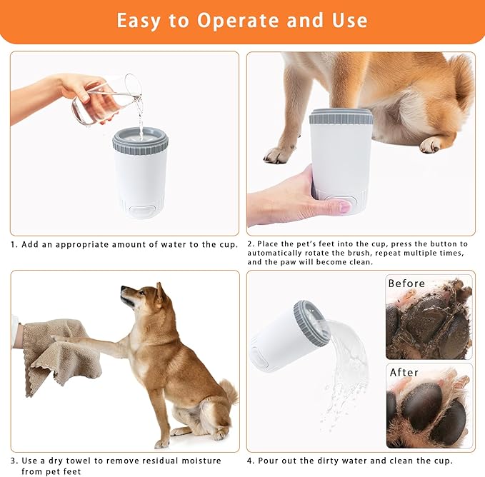 Dog Paw Cleaner with Absorbent Towel, Dog Paw Washer, Muddy Paw Cleaner, Dog Foot Cleaner, Plunger Style Dog Paw Washer, Paw Cleaner for Dogs, Suitable for Small Breed & Medium Breed Dogs-PurrikoPets