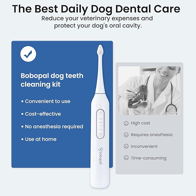 Dog Tooth Brushing Kit,3-in-1 Dog Teeth Cleaning Tools,Ultrasonic Electric Toothbrush & Plaque Remover for Dogs with Water Flosser for Teeth,2 Modes & 3 Intensity Levels,IPX7,1100mAh Battery-PurrikoPets