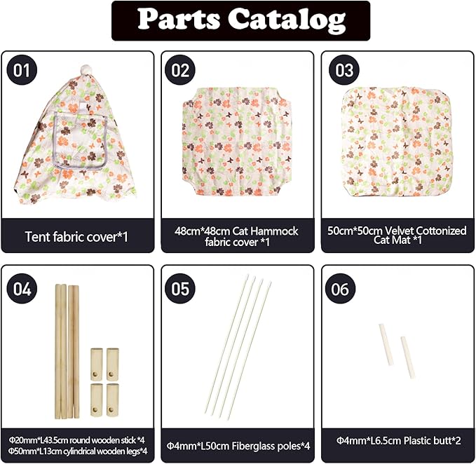 2-in-1 Elevated Cat Tent Cat House, Quick Assembly and Disassembly, Portable Indoor/Outdoor Cute Cat Bed Cave-Butterfly and Flower-PurrikoPets