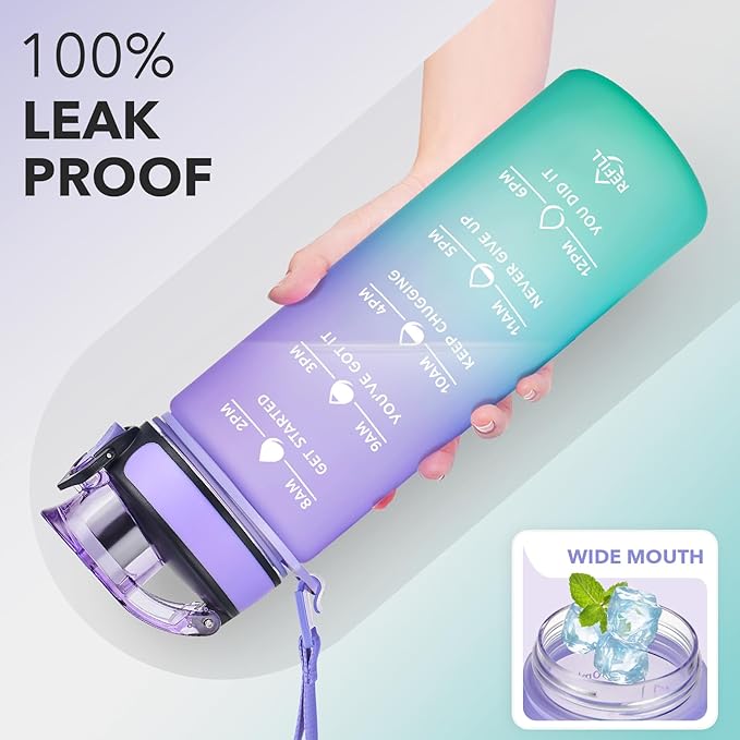 Enerbone Water Bottle, Leakproof BPA & Toxic Free, Motivational Water Bottle with Times to Drink and Straw, Fitness Sports Water Bottle with Strap for Office, Gym, Outdoor Sports-PurrikoPets