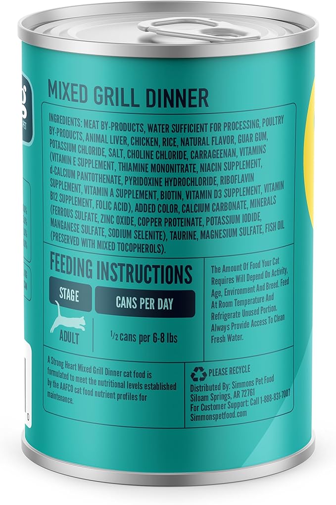 A Strong Heart Canned Wet Cat Food, Mixed Grill Dinner - 13.2 oz Cans (Pack of 12), Made in The USA with Real Chicken & Liver-PurrikoPets