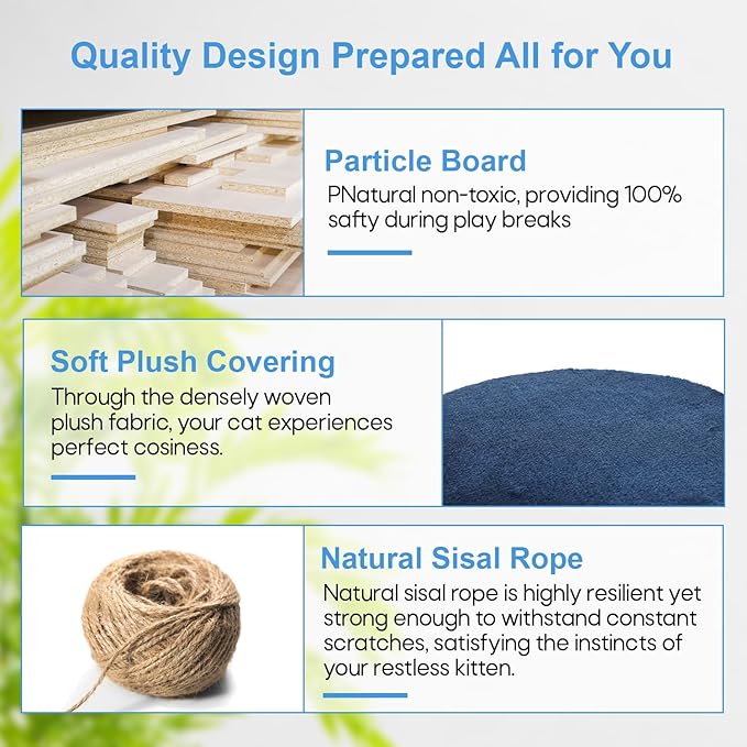 FDW Cat Tree 54in Cat Tower Multi-Level Durable Cat Scratching Post & Cozy Fun Cat Jumping Platform Space Saving Cat Condo Pet Play House for Indoor Cats,Navy Blue-PurrikoPets