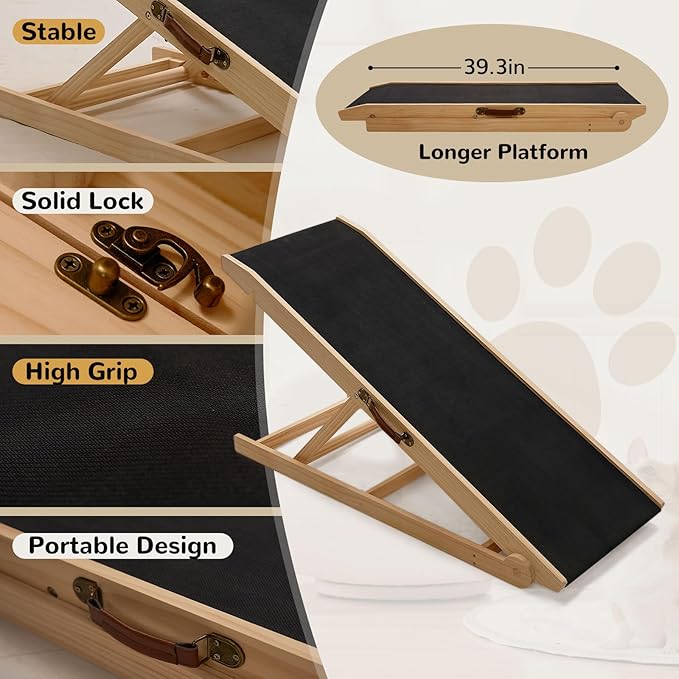 ABORON Dog Ramp,Adjustable Folding Pet Ramp for Bed,Couch,SUV - High Traction Portable Rubber Paw Ramps,Great for Small & Large Old Dogs & Cats, Supports up to 200 lbs-PurrikoPets