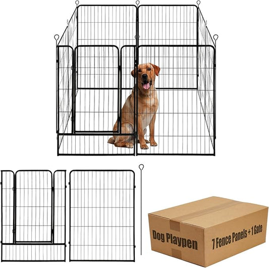 Dog Playpen,24 32 40 48 in(H) Pet Fence Outdoor for Rv Camping,Garden Fence Large Animal Barrie for Yard,11Ft(L)-56Ft(L) Black Metal Temporary Fencing-PurrikoPets