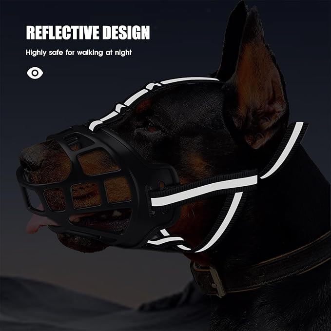 Dog Muzzle, Breathable Basket Muzzles for Small Medium Large Sized Dogs, Adjustable Humane Cage Mouth Cover for Scavenging Grooming Biting Chewing, Allows Panting and Drinking(Soft Rubber, XL)-PurrikoPets