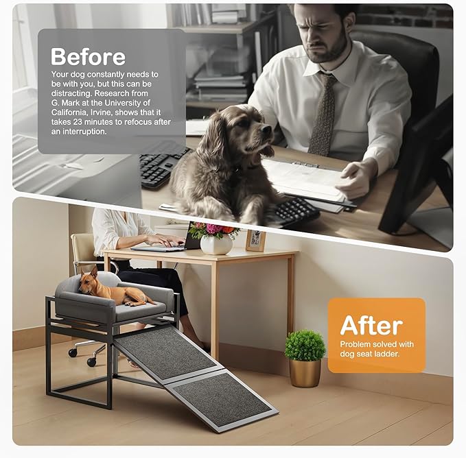 Dog Ramp Doggie Stairs with Seat Mate,Puppy Chair Get on High Bed Couch Office Window Perch,Non Slip Dachshunds Foldable Ladder,Pet Doggy Step for Small Old Dogs,Chihuahua Cat Platform Grey-PurrikoPets