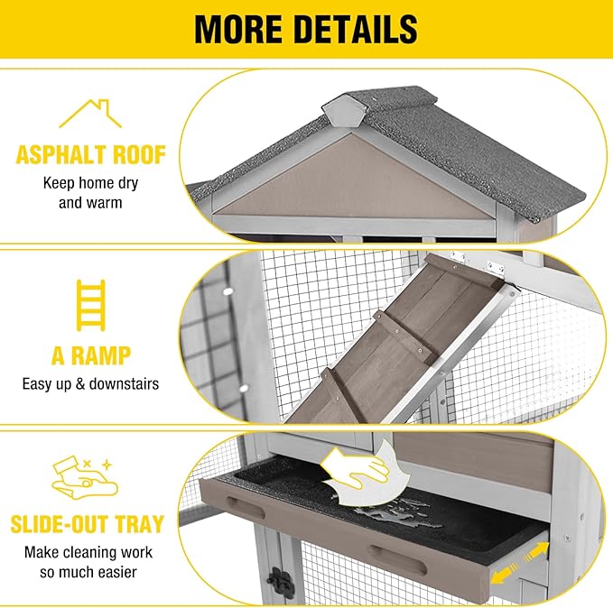 Aivituvin Rabbit Hutch Indoor Bunny Cage Outdoor with Run Chicken Coop Guinea Pig House with Waterproof Asphalt Roof,No Leakage Pull Out Tray-PurrikoPets