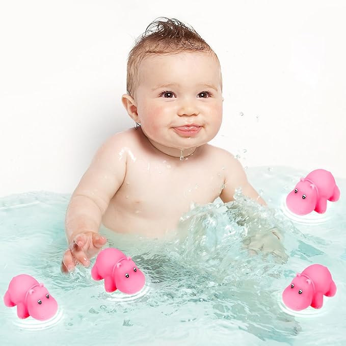 18 Mini Rubber Hippo Toys - PVC Small Animal Models, Pink Hippo Bath Buddy Size 1.1-2.48 inches, Suitable for Children, Party Favors, Bath Toys, and Educational Games.-PurrikoPets