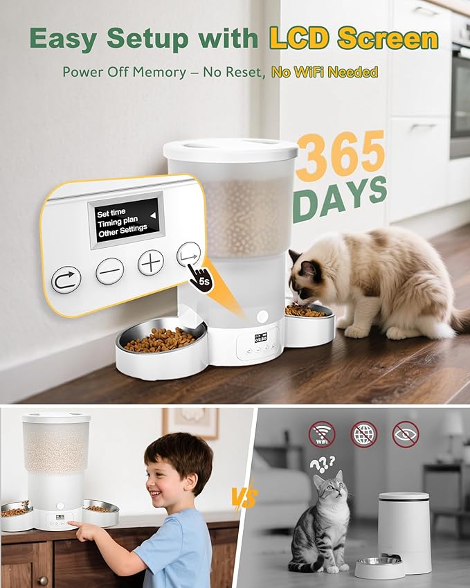 Gimars 5L/20 Cups Automatic Cat Feeder, Programmable 1-6 Meals Cat Food Dispenser with Stainless Steel Bowl, Easy Setup, Dual Power Supply,10s Meal Call Timed Pet Feeder for Cats and Small Dogs-PurrikoPets