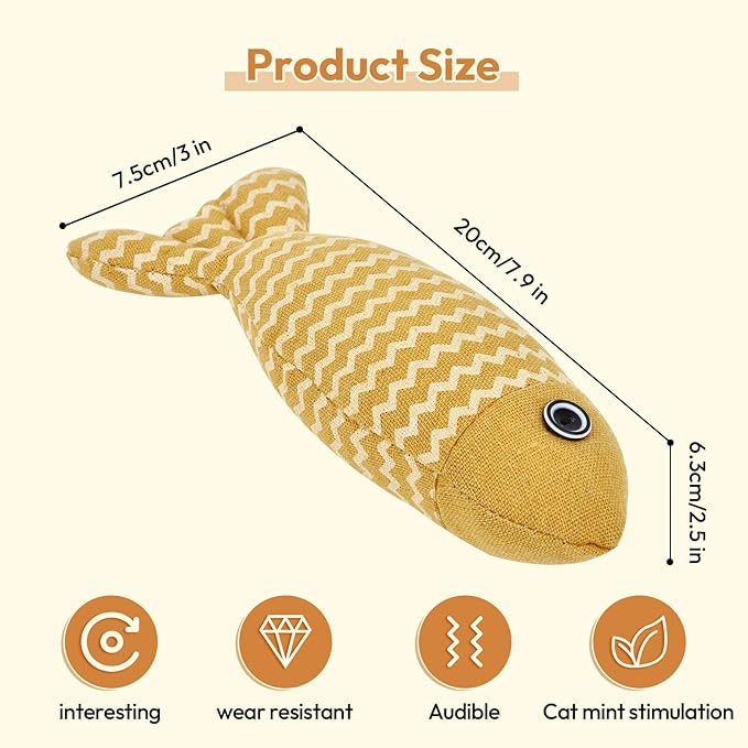 2 Pcs Catnip Toys Fish, Self Play, Cat Toys for Indoor Cats and Kitten, Catnip Cat Toy, Interactive Kitten Exercise Kicker Toys for Indoor Cats 7.8 Inches for All Breeds-PurrikoPets