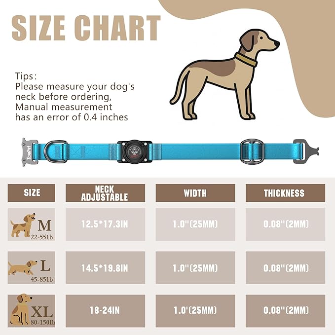 AirTag Dog Collar - Leather Dog Collar with Airtag Holder | IP68 Waterproof AirTag Holder with Metal Buckle, Comfortable GPS Dog Collars Tracker for Medium Large Dogs (Blue, XL)-PurrikoPets