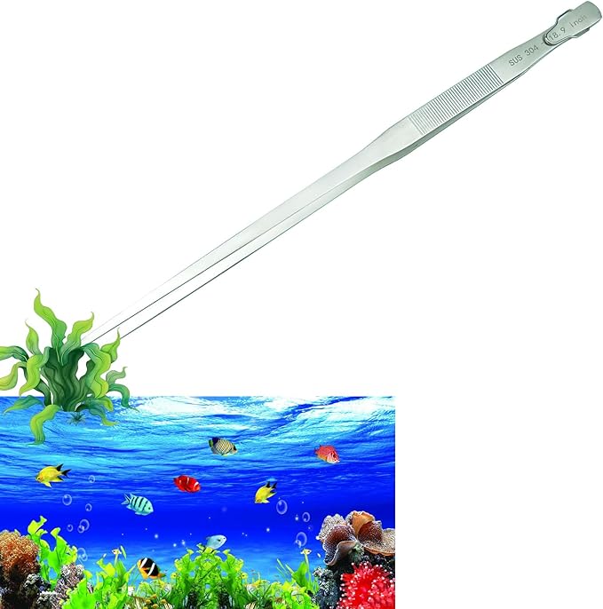 18.9 inch Aquarium Tweezers with Hanger, 2025 New Extra Long Feeding Tongs, Stainless Steel Large Aquascape Tools for Fish Tank, Terrarium, Aquascaping, Reptile Snake (Curved)-PurrikoPets