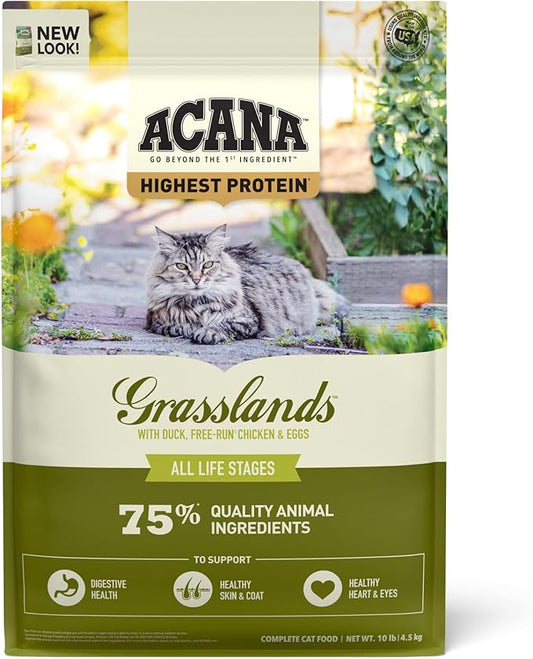 ACANA Grain-free Dry Cat Food Grasslands Chicken Duck Turkey Fish and Quail 10lb Bag-PurrikoPets