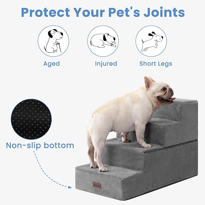 Dog Stairs for Bed 18.5" H, 4-Step Dog Steps for Small Dogs and Cats, Indoor Non-Slip Balanced Pet Stairs are Suitable for Puppy, Older Cat,Gery-PurrikoPets