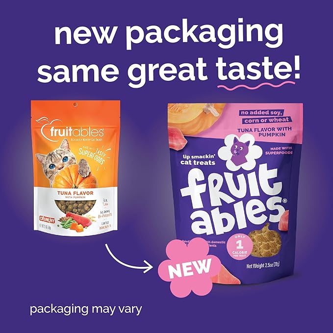 Fruitables Cat Treats, Healthy Treats for Cats, Low Calorie and Packed with Protein, Crunchy Biscuits, Free of Wheat, Corn and Soy, Made with Real Tuna and Pumpkin, 30oz-PurrikoPets