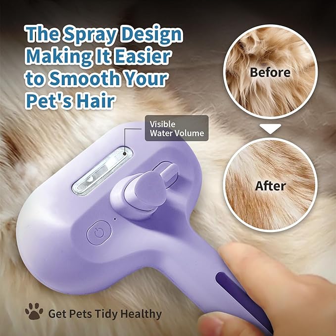 3 in 1 Steam Cat Brush for Shedding - Self-Cleaning Dog Grooming Tool for Long and Short Hair Pets - Removes Static, Flying Hair, and Loose Fur (Purple)-PurrikoPets