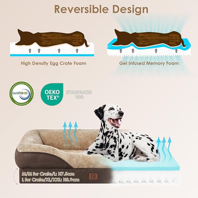EHEYCIGA Memory Foam Dog Bed for Medium Size, Orthopedic Dog Sofa with Sides and Waterproof Liner, Washable Bolster Pet Bed Couch with Removable Cover, 30x20x6.5 Inch, Brown-PurrikoPets
