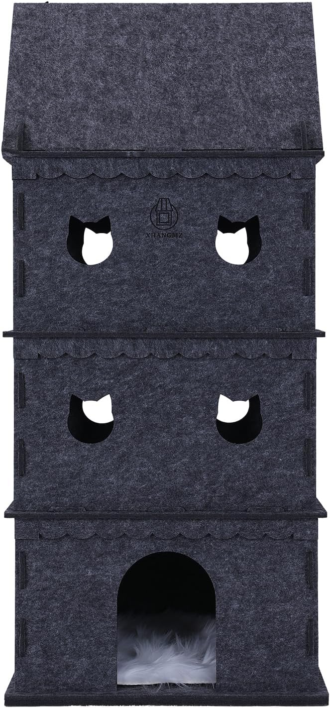 4-Tier Indoor Cat Apartment，Cozy Pet Cat Bed, Hideaway, and Sturdy Cat Castle for Multiple and Large Cats-PurrikoPets