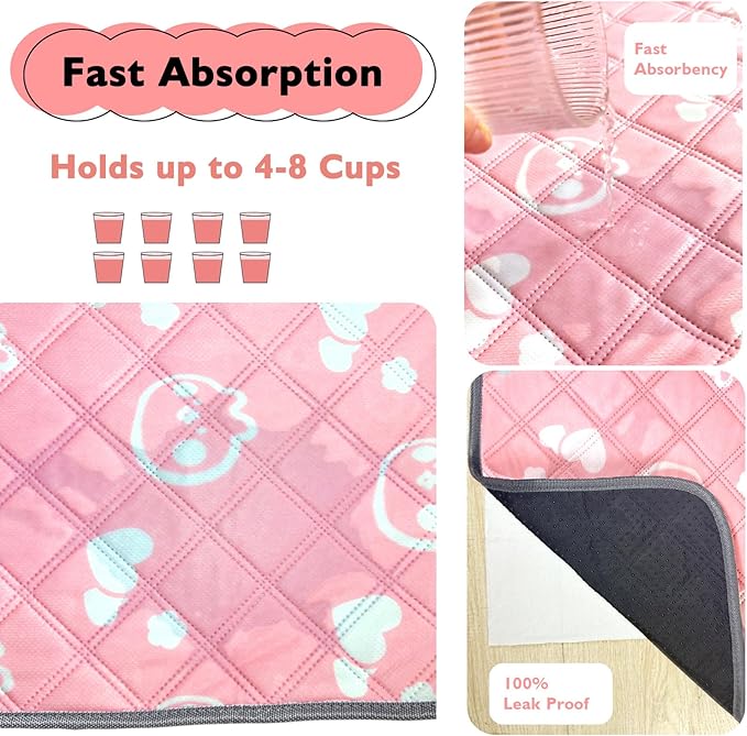 2 Pack Guinea Pig Bedding - Washable Guinea Pig Liner for Midwest Cage, Waterproof Reusable & Anti Slip Pee Pads Super Absorbent Mats for Small Animals Rabbit Hamster Rat (Pink, 48 x 24 Inch)-PurrikoPets